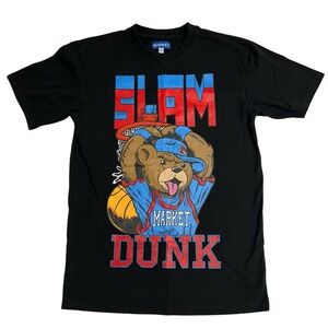 Market Black Basketball Bear Slam Dunk Graphic T-Shirt Streetwear Size Small